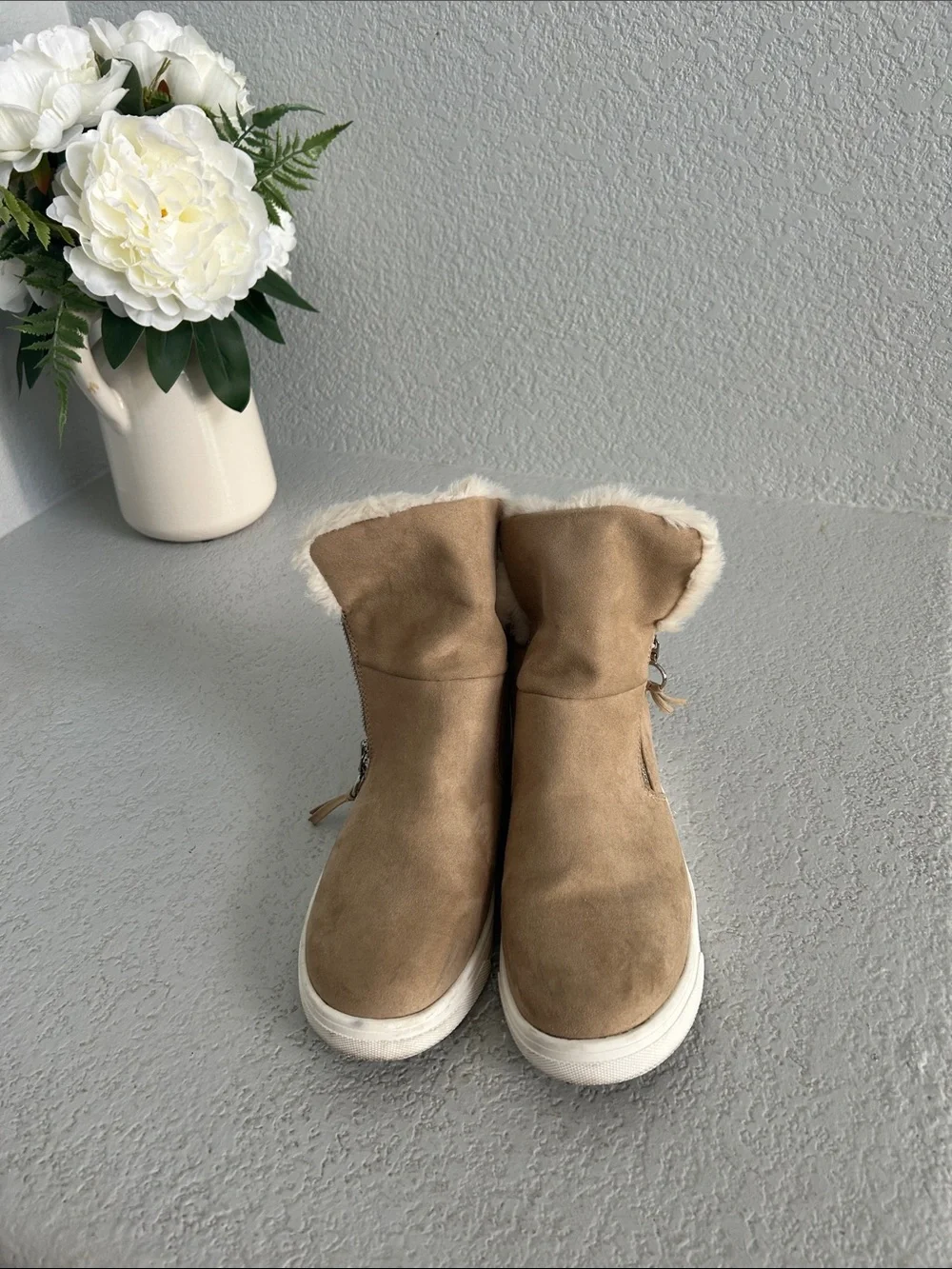 Madden Girl Tan Faux-Suede Shearling-Lined Winter Boots